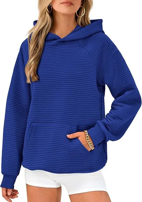 Women's Long Sleeve Hooded Fashion Tops Sapphire Blue - Shop at LoveMi