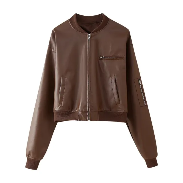 Short Jacket Fried Street Leather Clothing With Stand Collar Coat Dark Brown - Shop at LoveMi