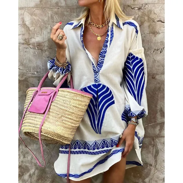 Spring And Summer Leisure Long Shirt Blue - Shop at LoveMi
