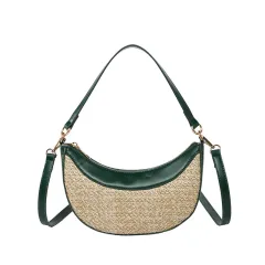 High-grade Straw Special-interest Design Shoulder Crossbody Dumpling Bag - Green - View 1