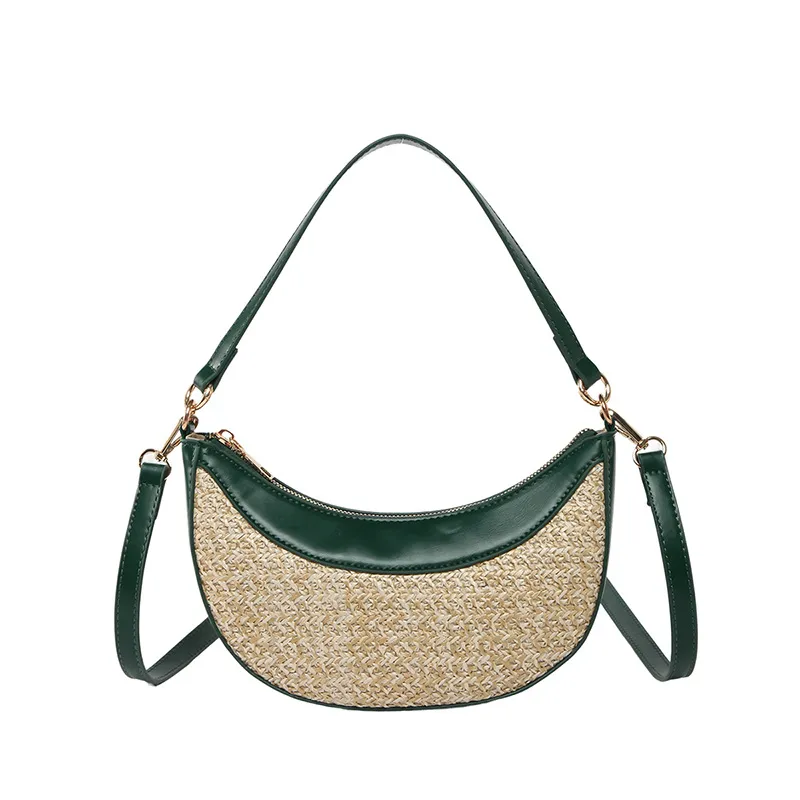 High-grade Straw Special-interest Design Shoulder Crossbody Dumpling Bag - Green