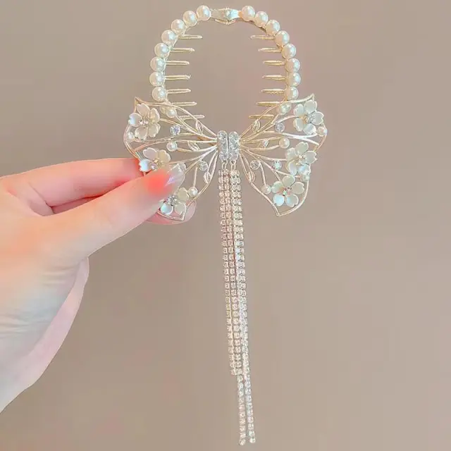 Antique Lily Tassel Hairpin Headdress Big Bow Tie Plum Blossom - Shop at LoveMi
