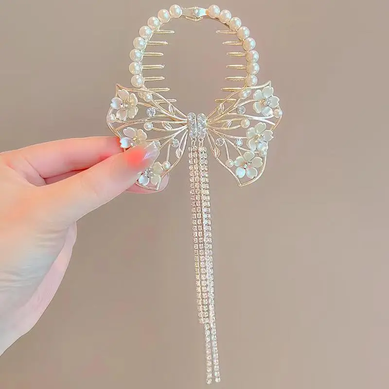 Antique Lily Tassel Hairpin Headdress - Big Bow Tie Plum Blossom