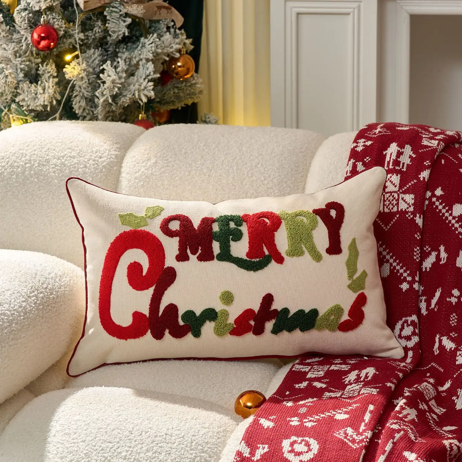 Fashion Christmas Embroidered Cushion Cover