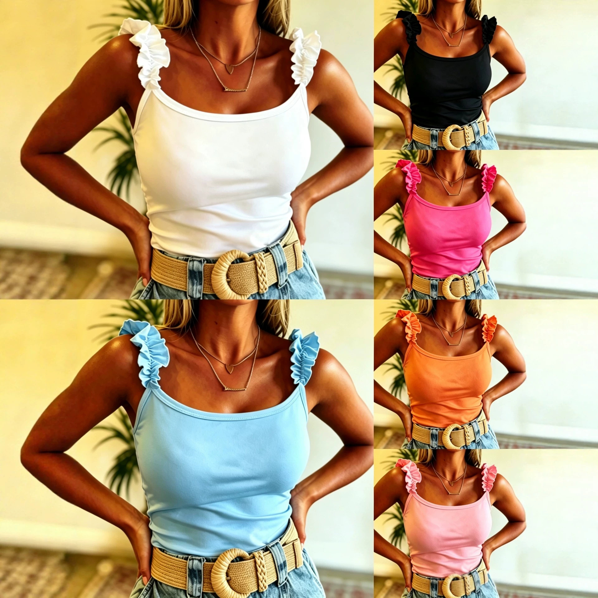Womens Casual Solid-Color Ruffle-Trimmed Fashionable Vest