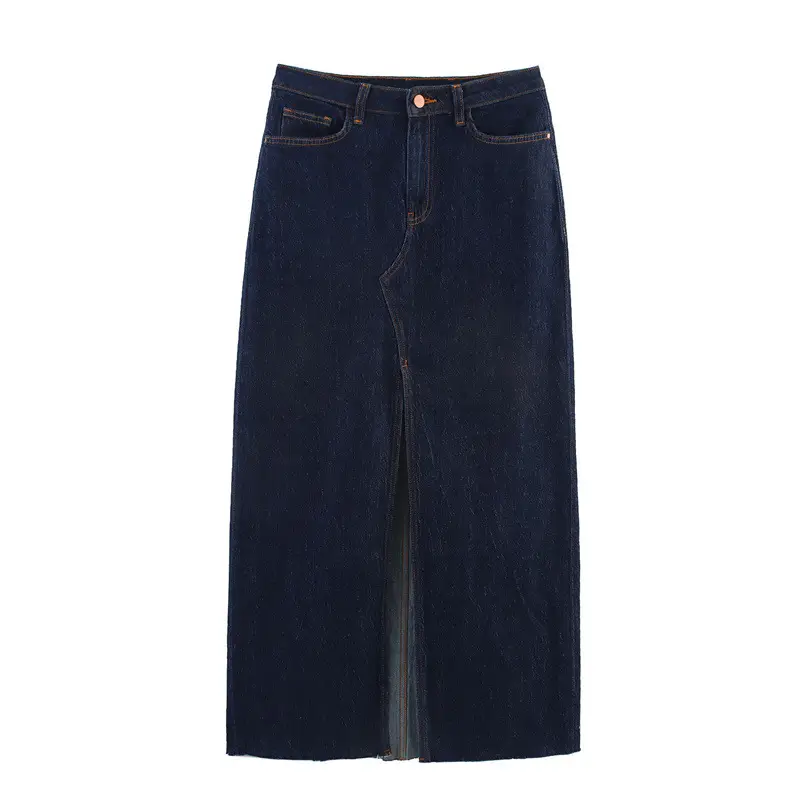 Solid Color Denim Vest Midi Skirt Denim Skirt