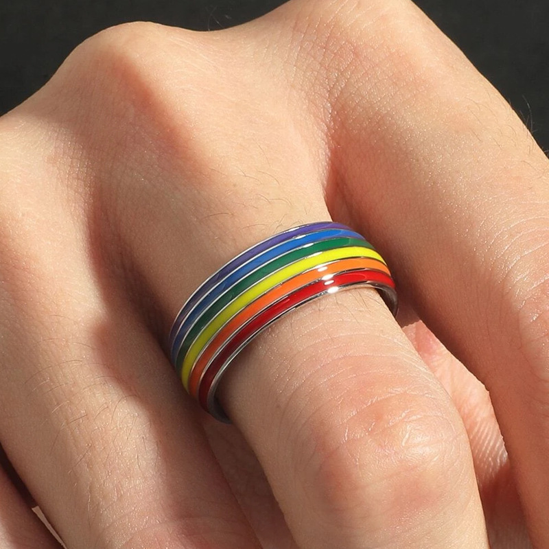 Men's Rainbow Multi-color Drip Ring Tide Titanium Steel