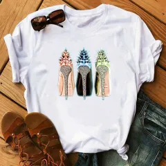Women's High Heels Pattern Cute Loose Top T-shirt - 5348 - View 1
