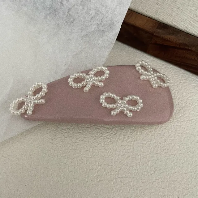 Leather Pearl Barrettes Women's Bow Pink - Shop at LoveMi