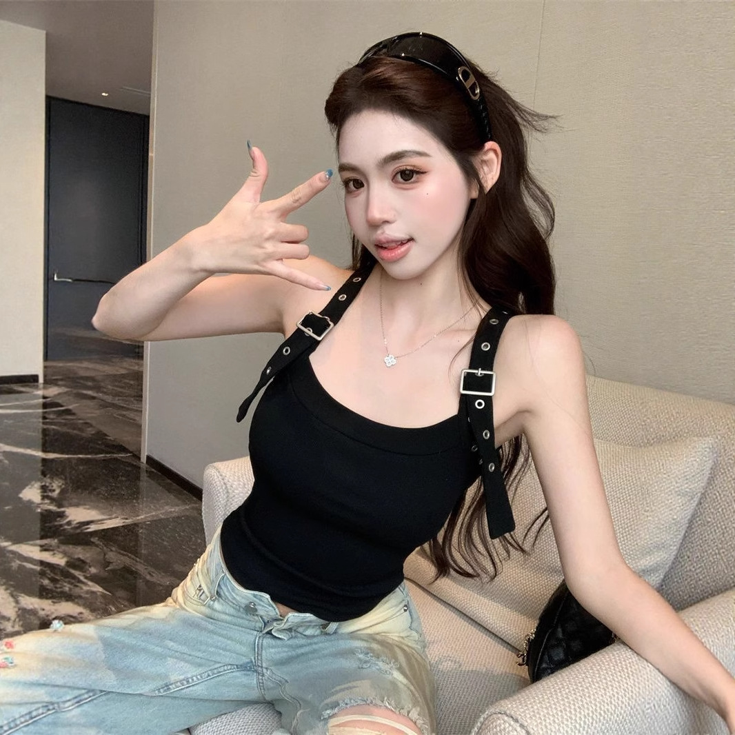 Pure And Alluring Black Adjustable-strap Camisole