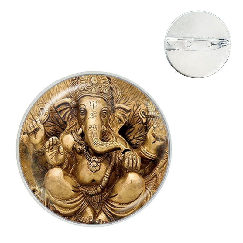 Ganesh Time Gem Crystal Glass Round Brooch