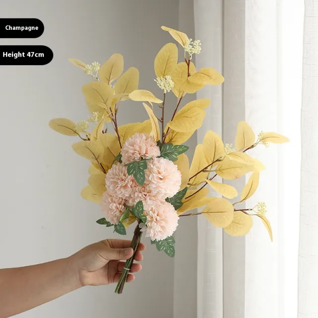 Home Decoration Essential Eucalyptus Leaves Chrysanthemum Bouquet Multi color Optional Artificial Flower Champagne - Shop at LoveMi