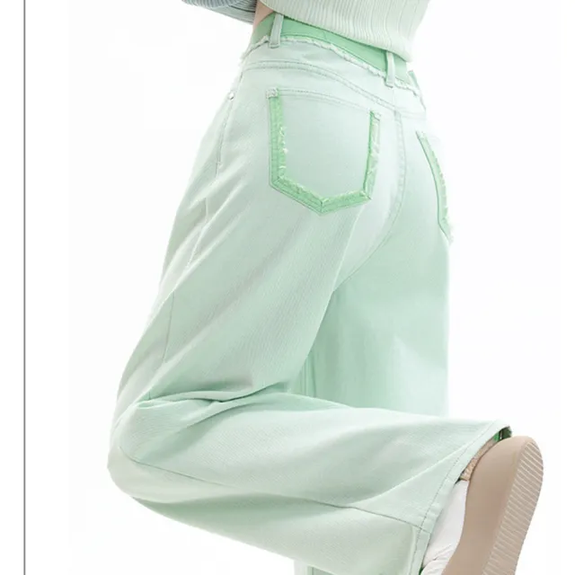 Light Raw Hem High Waist Wide Leg Jeans For Women Summer New Green - Shop at LoveMi