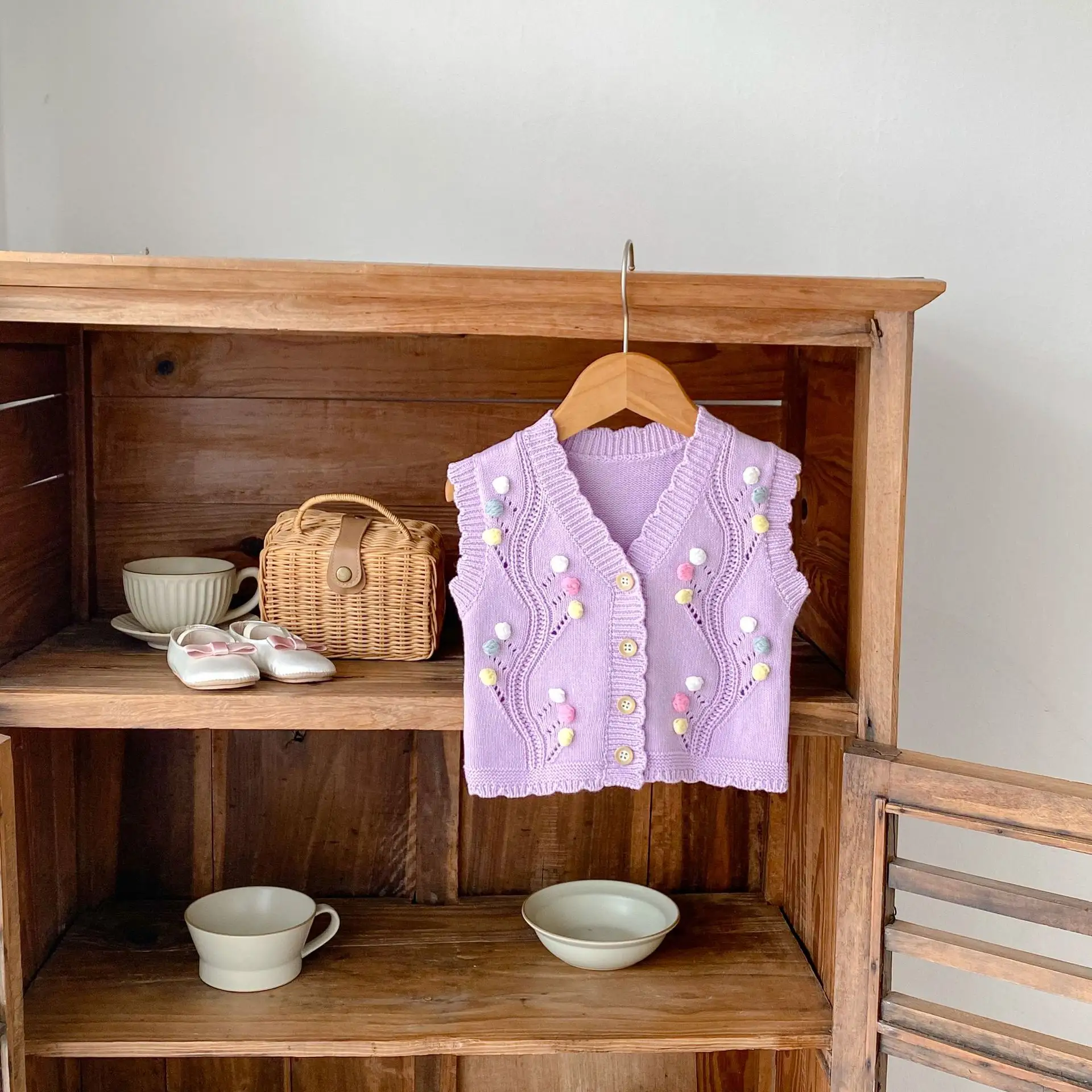 Cute Purple With Dot Children's Knitted Vest