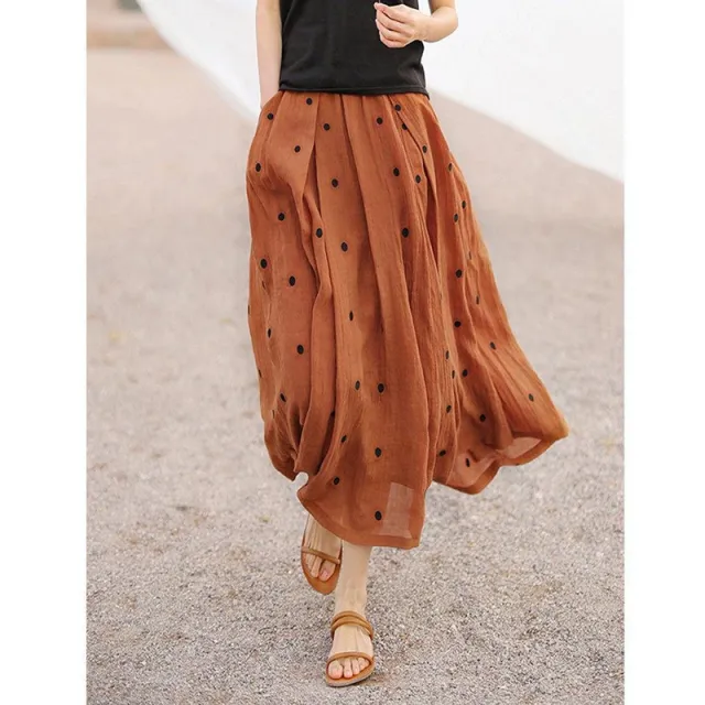 High Waist A Line Ethereal Swing Versatile Polka Dot Skirt Brown - Shop at LoveMi