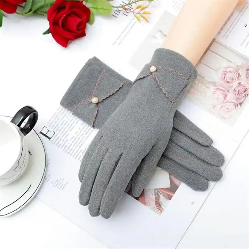 Deerskin Velvet Gloves Autumn and Winter Warm Essential Women's