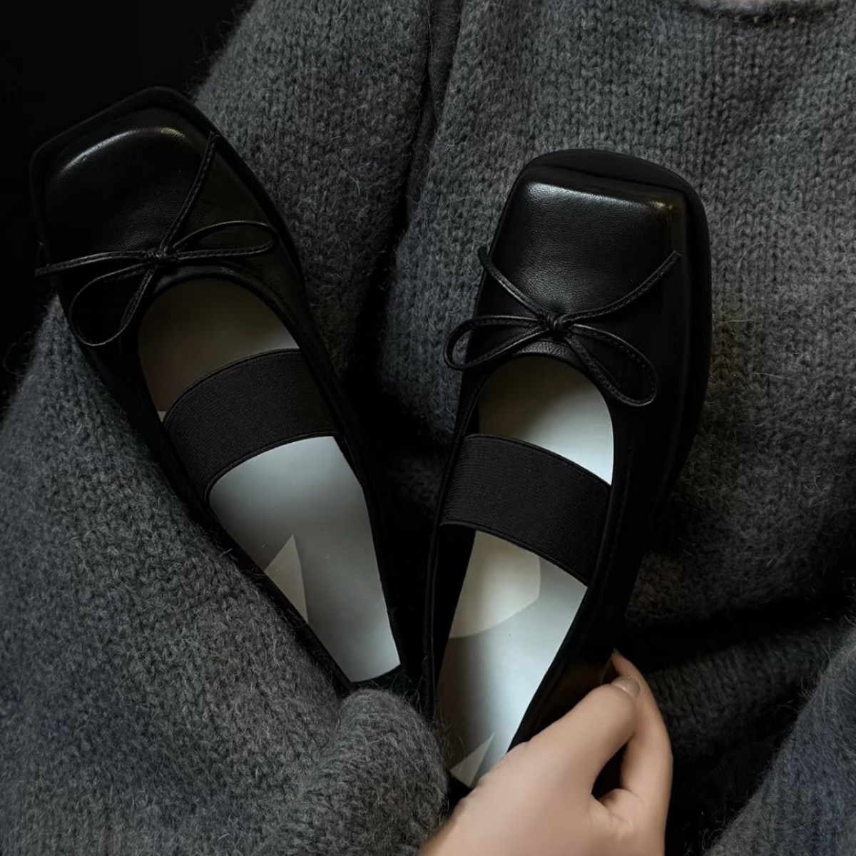 Womens Bow-Knot Genuine Leather Ballet Flats With Thick Soles