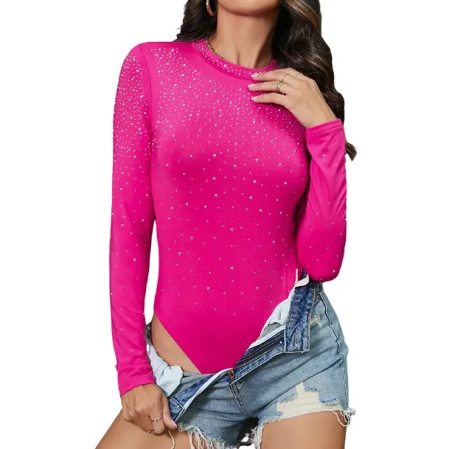 Women's Fashion Rhinestone Long sleeved Jumpsuit Red - Shop at LoveMi