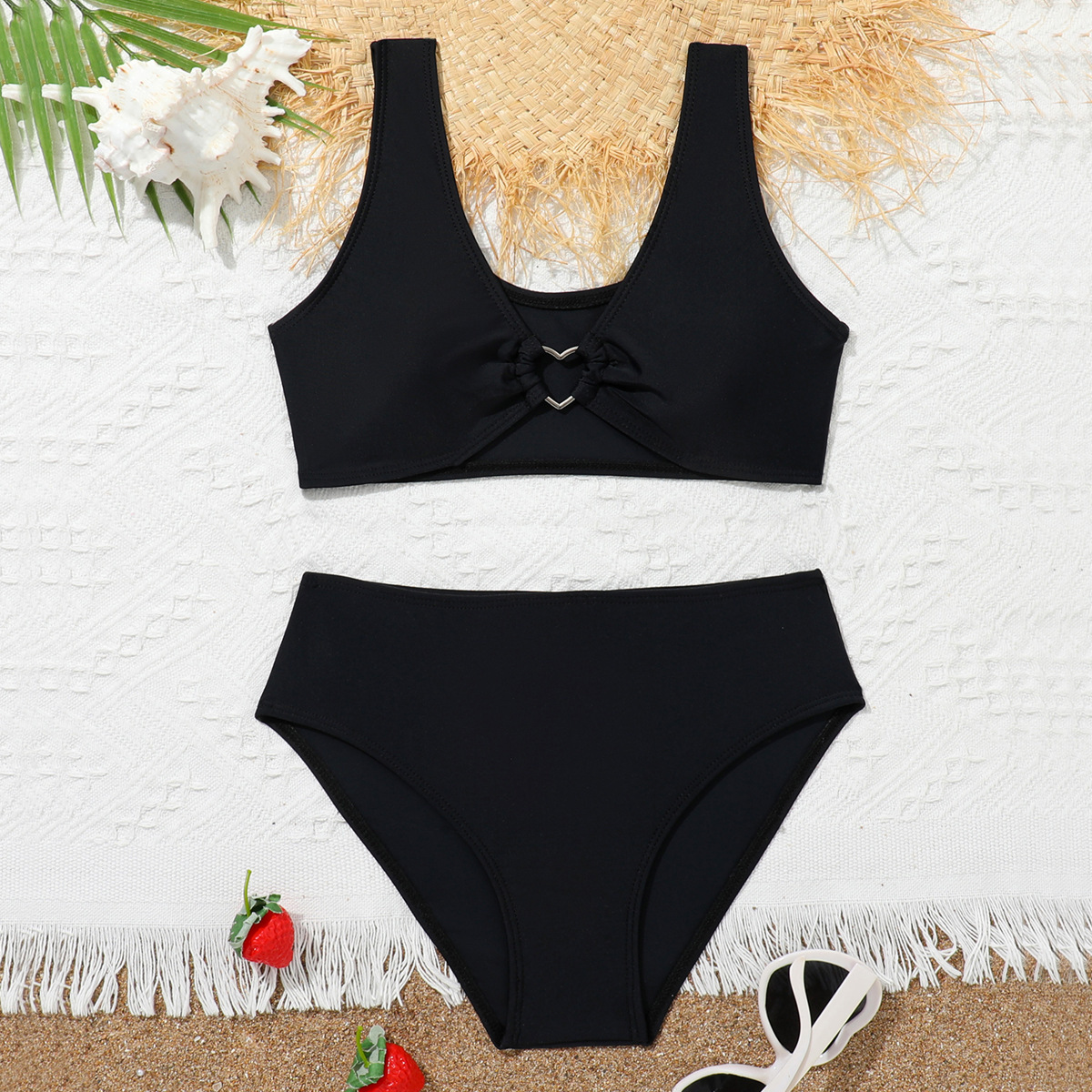 Girls' Split High Waist Medium And Large Children's Swimsuit With Chest Pad