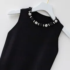 Beaded Ice Silk Camisole Women's Spring And Summer Inner Wear Fashion Slim Fit - Black Flower Beaded - View 1