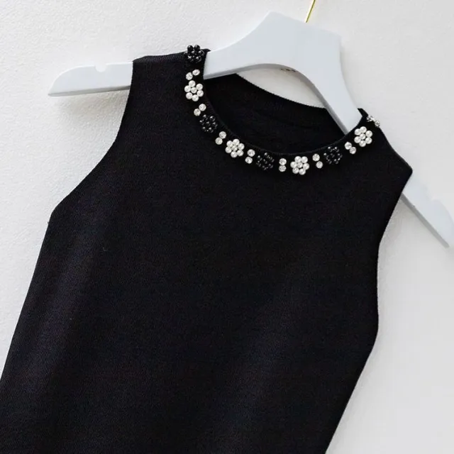 Beaded Ice Silk Camisole Women's Spring And Summer Inner Wear Fashion Slim Fit Black Flower Beaded - Shop at LoveMi