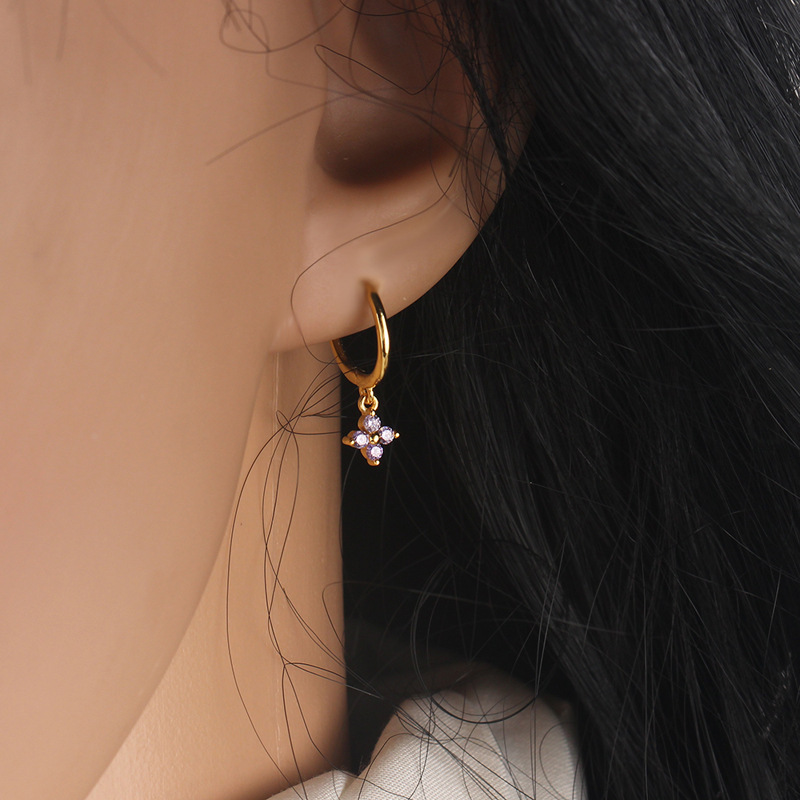 Geometric Flower Rhinestone Earrings Multicolor