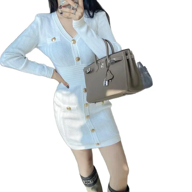 Female Solid Color Loose Fit Vneck Zipup Knit Dress White - Shop at LoveMi