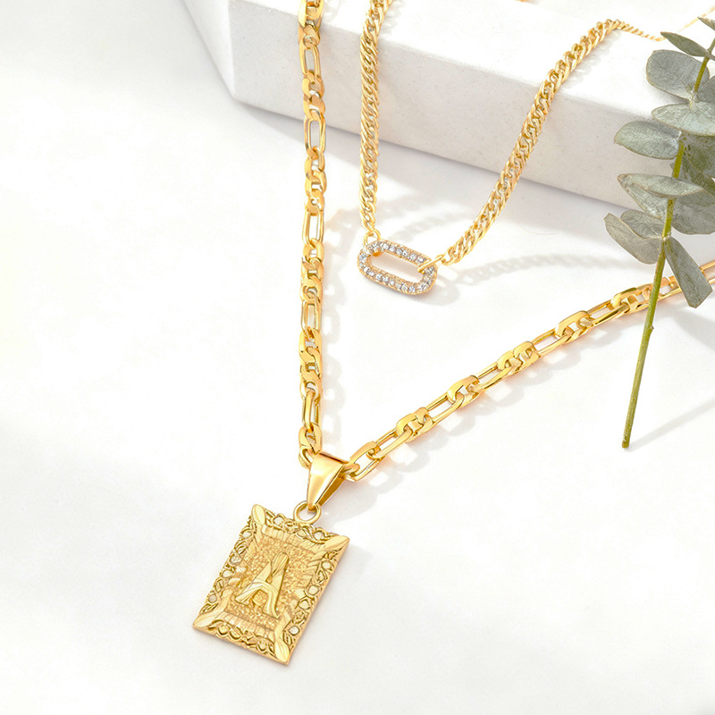 New Double-layer Gold 26-letter Necklace With Zircon Circles