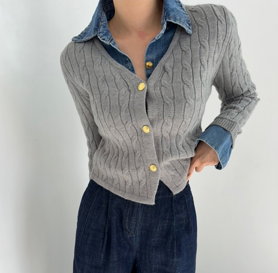 Title 16, Maglione a maniche lunghe con cuciture in denim...