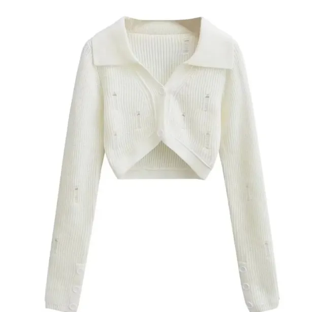American Style Solid Color Polo Collar Short Suit White Top - Shop at LoveMi