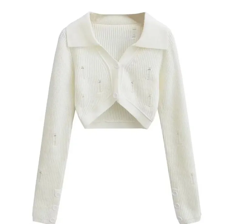 American Style Solid Color Polo Collar Short Suit - White Top