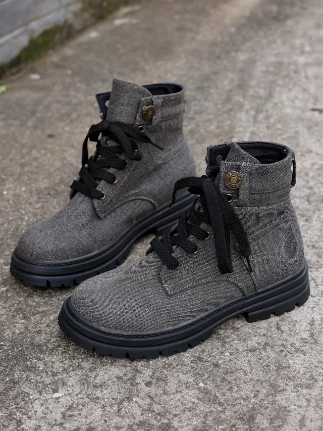 Plus Size Platform Martin Boots Female Lace Up Casual Ankle Boots Gray - Shop at LoveMi