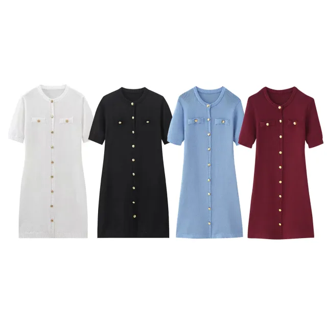 Women's Fashion Front Button Rib Knit Dress White - Shop at LoveMi