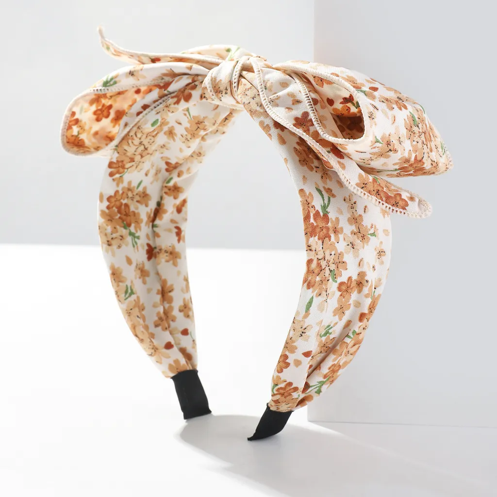 New Floral French Fashion Printed Hair Bow Hair - Brown