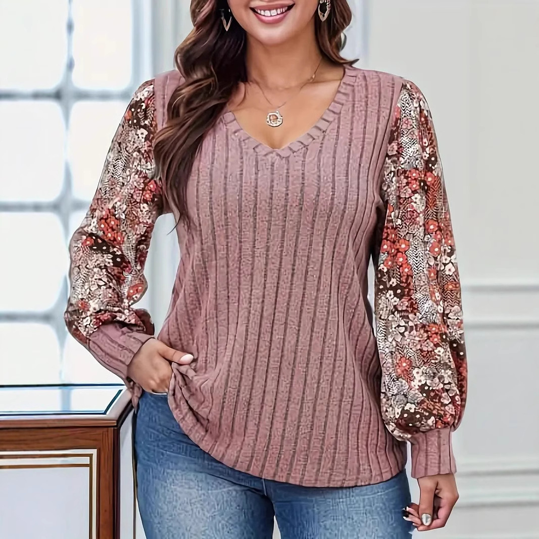 Womens Fashion Floral-print Lantern Sleeves