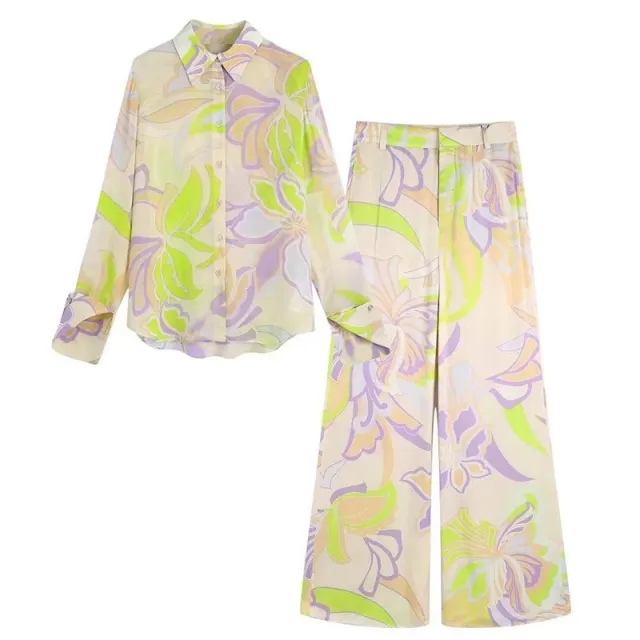 Spring And Summer Women's French Retro And Fashion All matching Printed Shirt Straight leg Trousers Suit Shirt+ Trousers - Shop at LoveMi