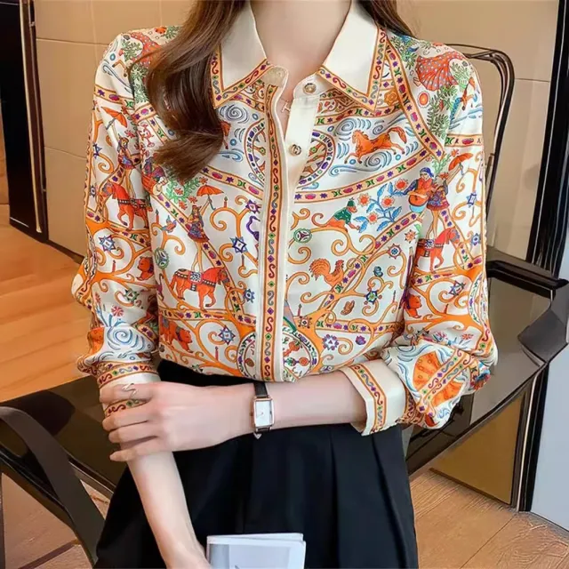 Printed Shirt Long Sleeve Loose Plus Size - Shop at LoveMi