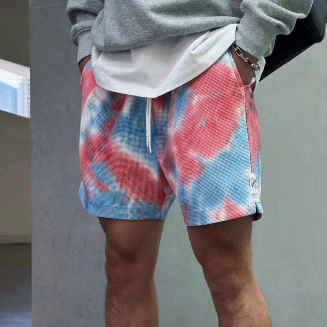 Tie-dye Waffle-Weave American-Style Mens Running Shorts