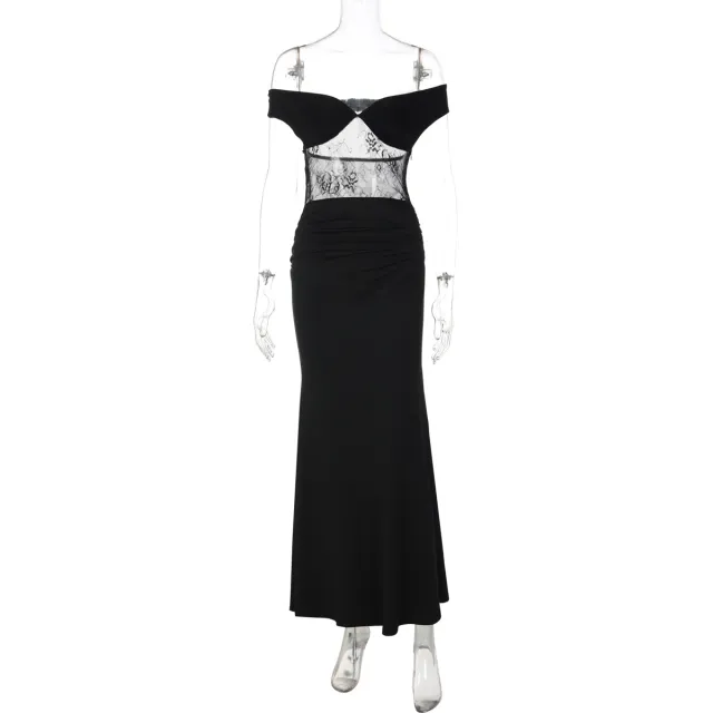 Womens Black Lace Backless Long Bodycon Dress Black - Shop at LoveMi
