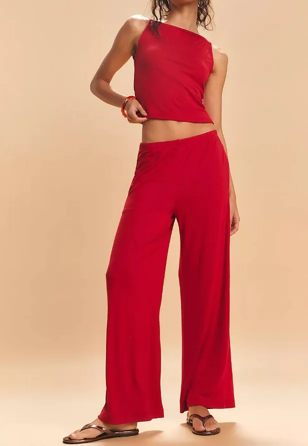 Comfortable Sling Loose Drooping Wide Leg Pants Suit Red - Shop at LoveMi