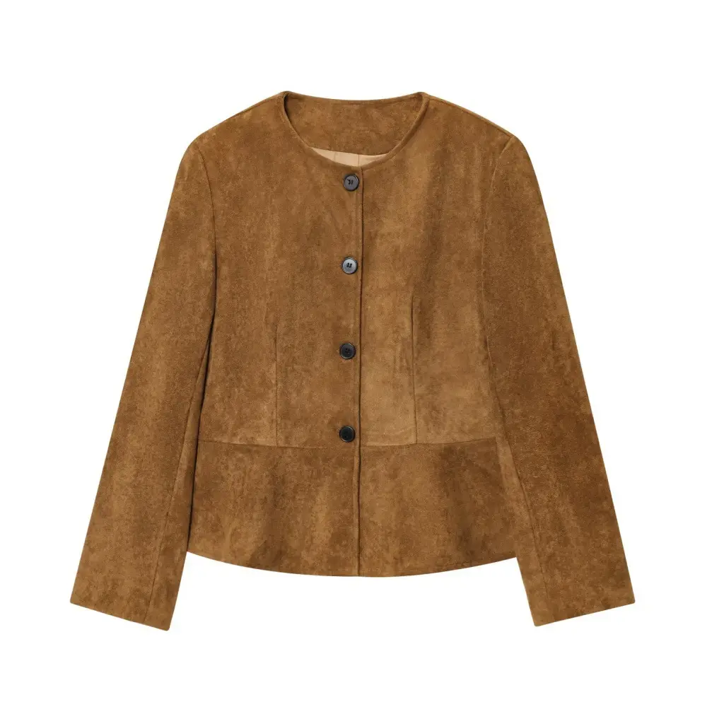 Womens Crew-Neck Long-Sleeve A-Line Hem Jacket Coat