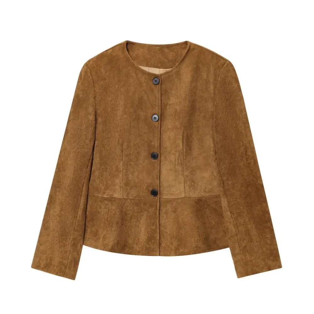 Womens Crew-Neck Long-Sleeve A-Line Hem Jacket Coat
