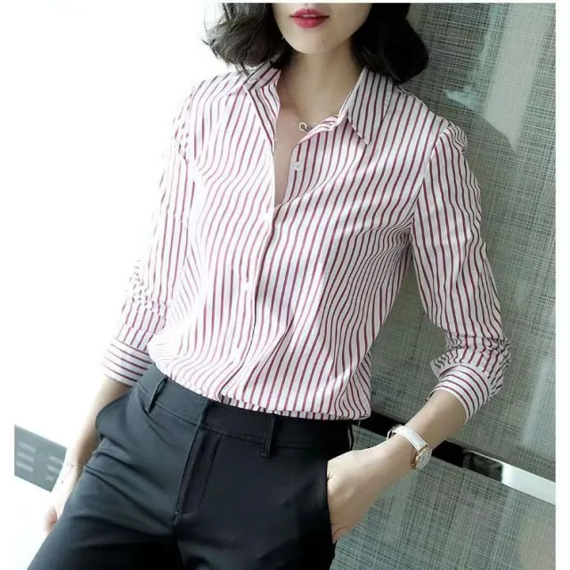 Striped Shirt Women's Long Sleeve Commute Slim fit Design Sense Pink - Shop at LoveMi