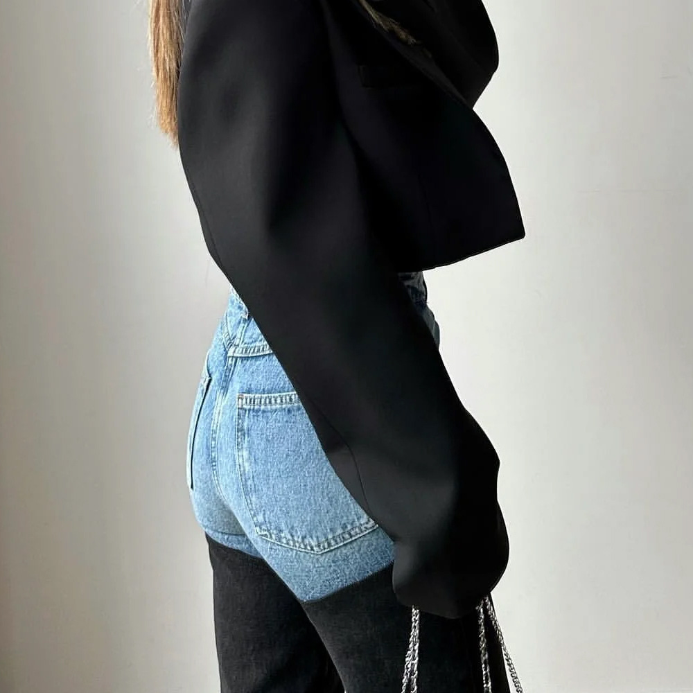 Spring Leisure Color Contrast Patchwork Straight Women's Worn Jeans