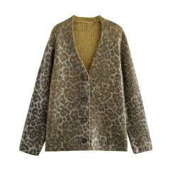 Women's Animal Pattern Knitted Metal Bronzing Sweater Coat - View 1