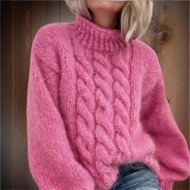 European And American Women's Turtleneck Pullover Thick Needle Brocade Sweater Peach Xxl - Shop at LoveMi