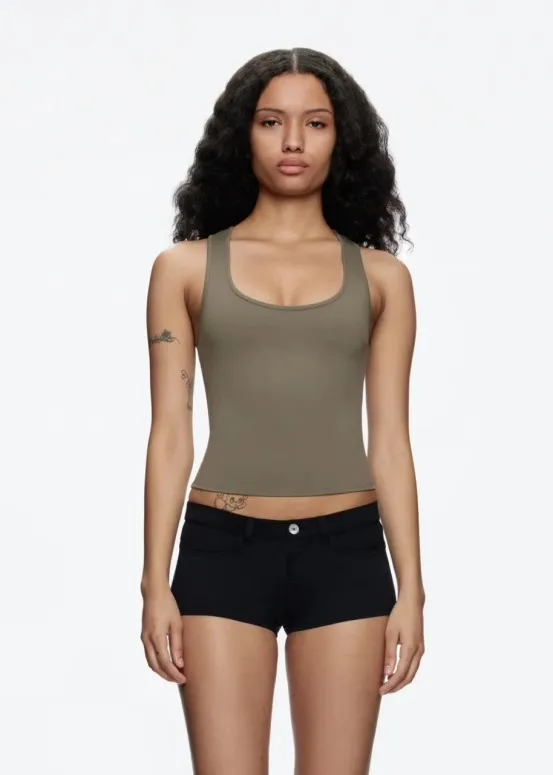 Tight High Elastic Square Collar I shaped Vest Gray Green - Shop at LoveMi