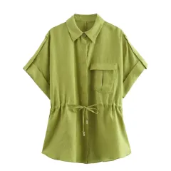 Summer Women's Clothing New Linen Women's Shirt Top Casual High Waist Pants Suit - C-Xs - View 1