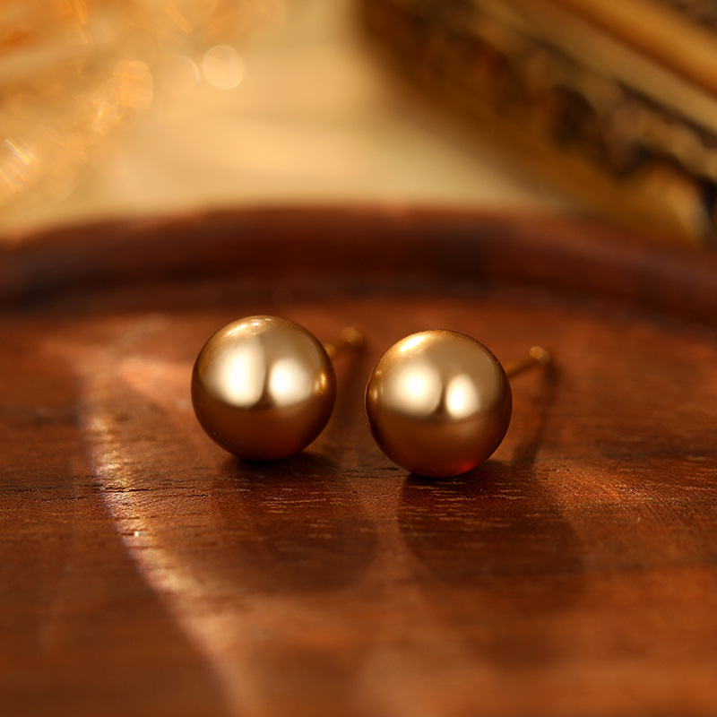 S999 Silver Needle Vintage Shijia Pearl Stud Earrings
