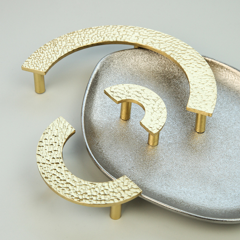 Hammered Finish Semi-Circular Brass Cabinet Door Handle Kitchen Drawer Pull